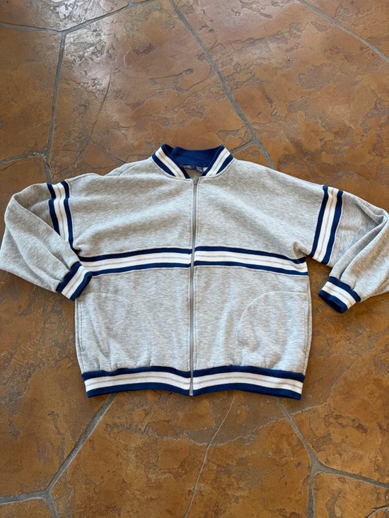 carl Michaels Other - Vintage 80s Carl Michaels XL Striped Knit Full Zip Sweatshirt Gray Blue